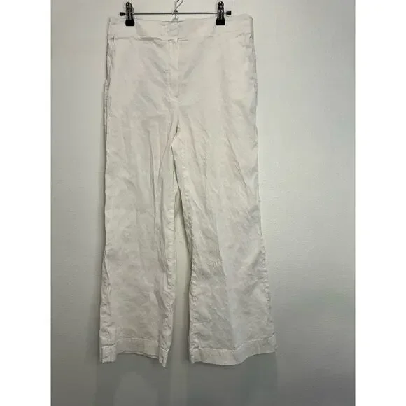 Theory Wide Crop Pant in Good White Linen - Picture 3 of 10